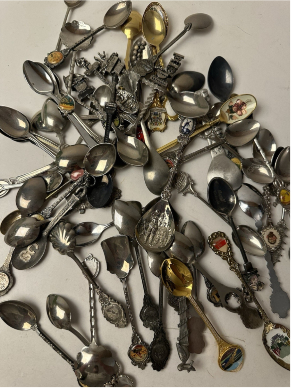 Bulk Lot 50+ Vintage Souvenir Collector Spoons Silverplate Enamel Travel Travel
